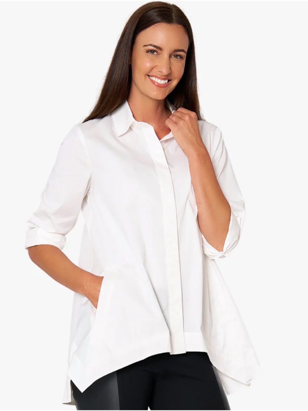 Stella Carakasi Classic White Button-Front Tunic Top